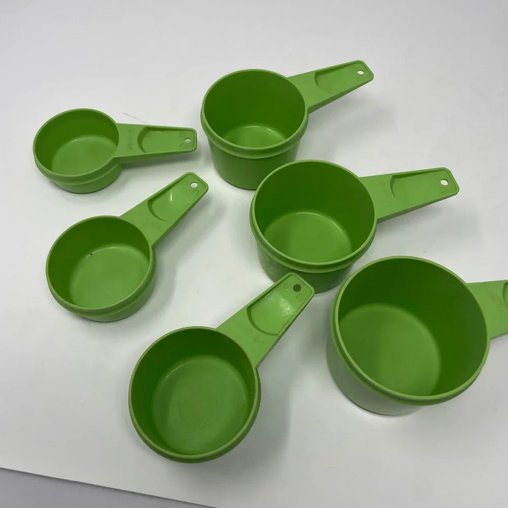Vintage Tupperware Measuring Cups Set 6 Lime Green Nesting Kitchen Baking Tools